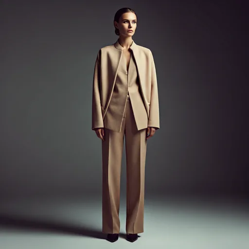 Contemporary fashion editorial in neutral studio tones
